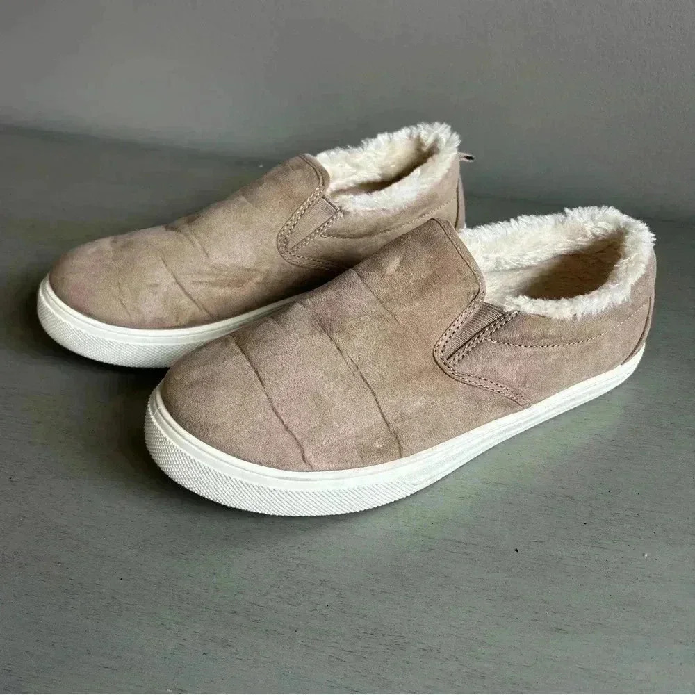 ESPRIT Slip On Sneaker Women 7.5 Paramount Neutral Tan Faux Fur Round Toe Shoe